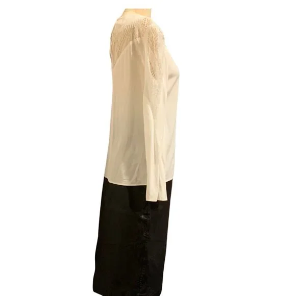 Maje Paris Leana Lace Insert Long Sleeve Off-White Silk Shirt - Picture 6 of 10